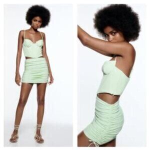 NWT Zara Ruched Gathered Mini Skirt Shade Green Mint Size XSZara Mint Ruched Top